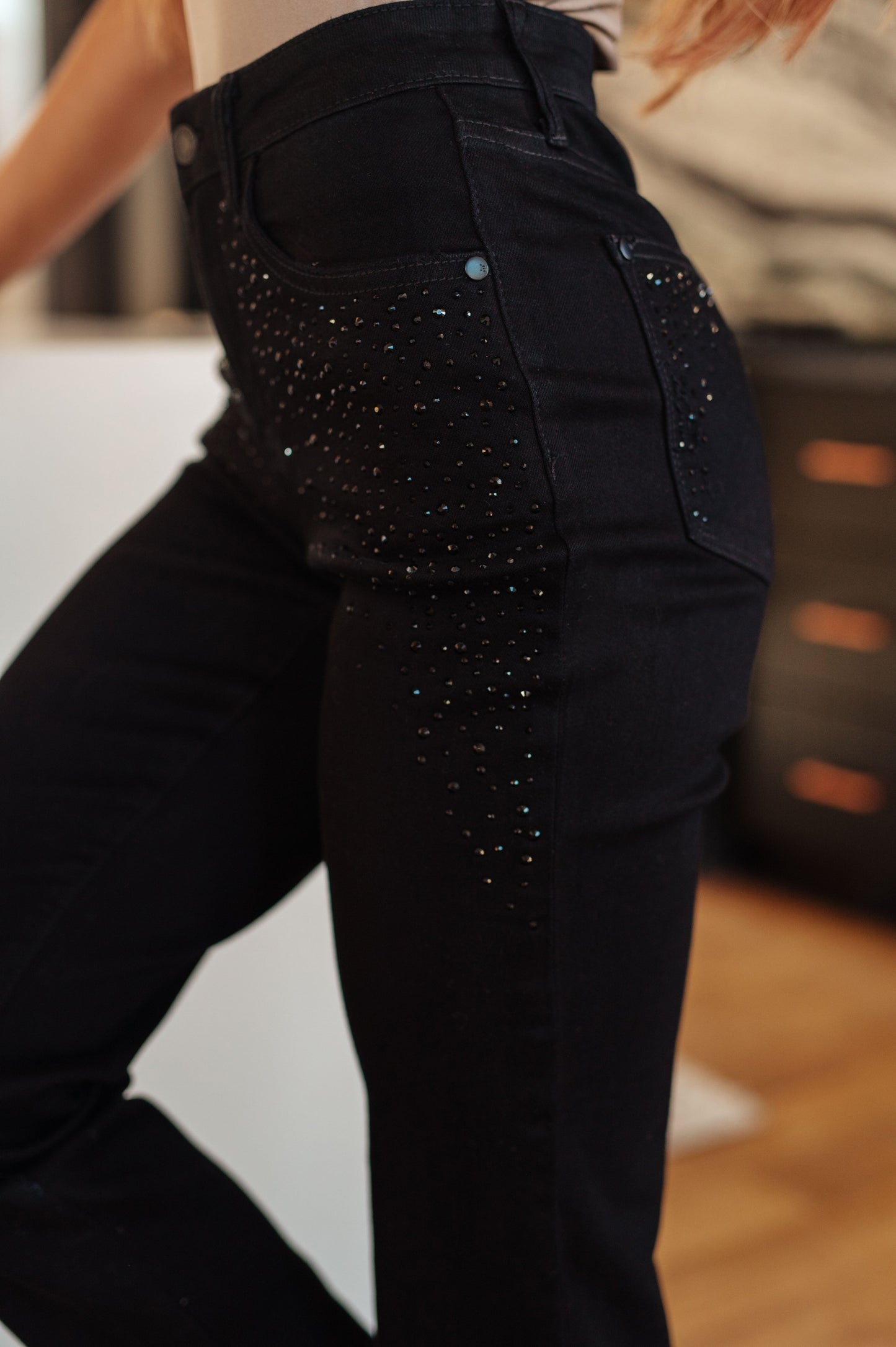 Rhinestone Black Slim Fit Jeans Reese