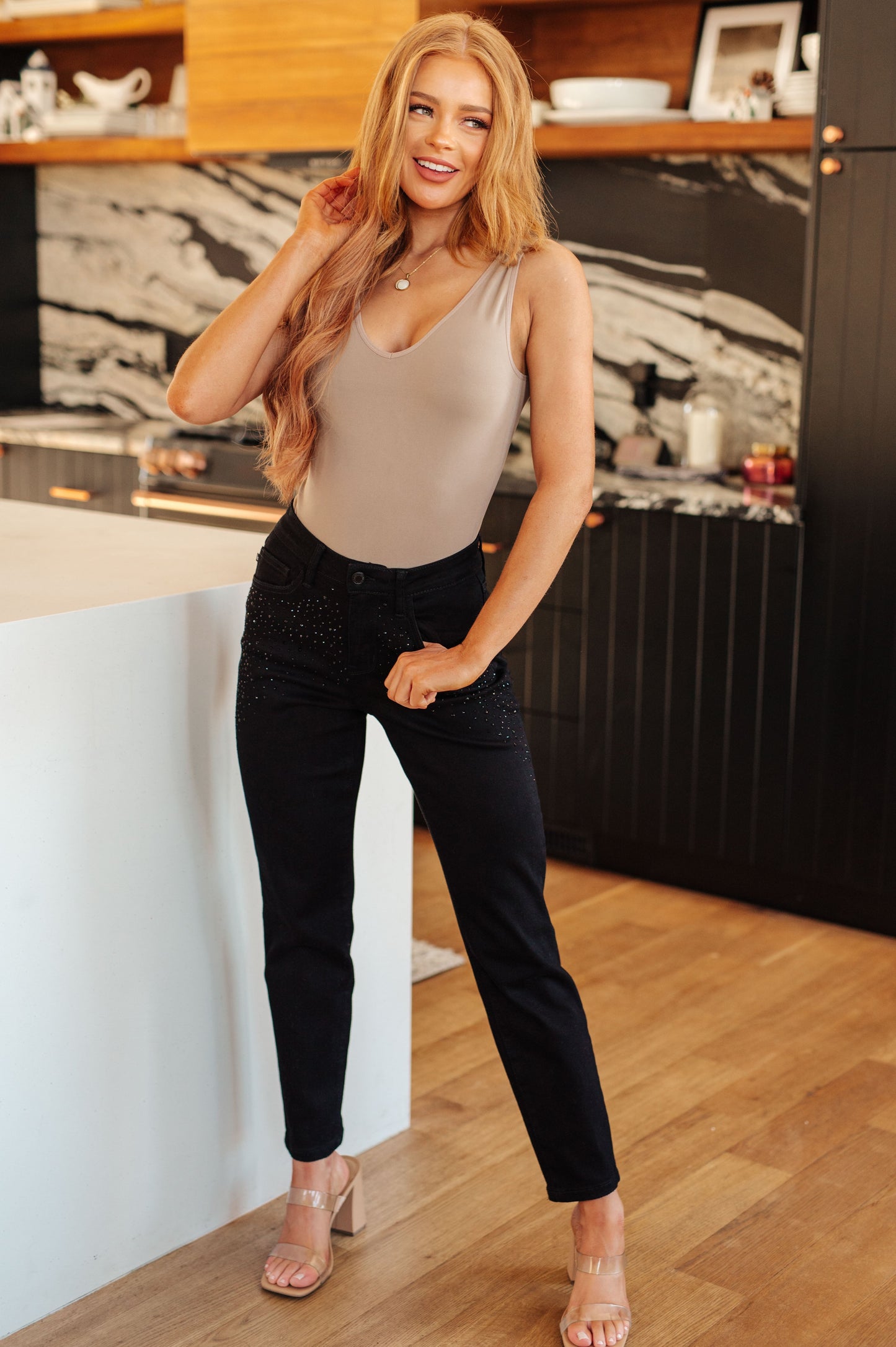Rhinestone Black Slim Fit Jeans Reese