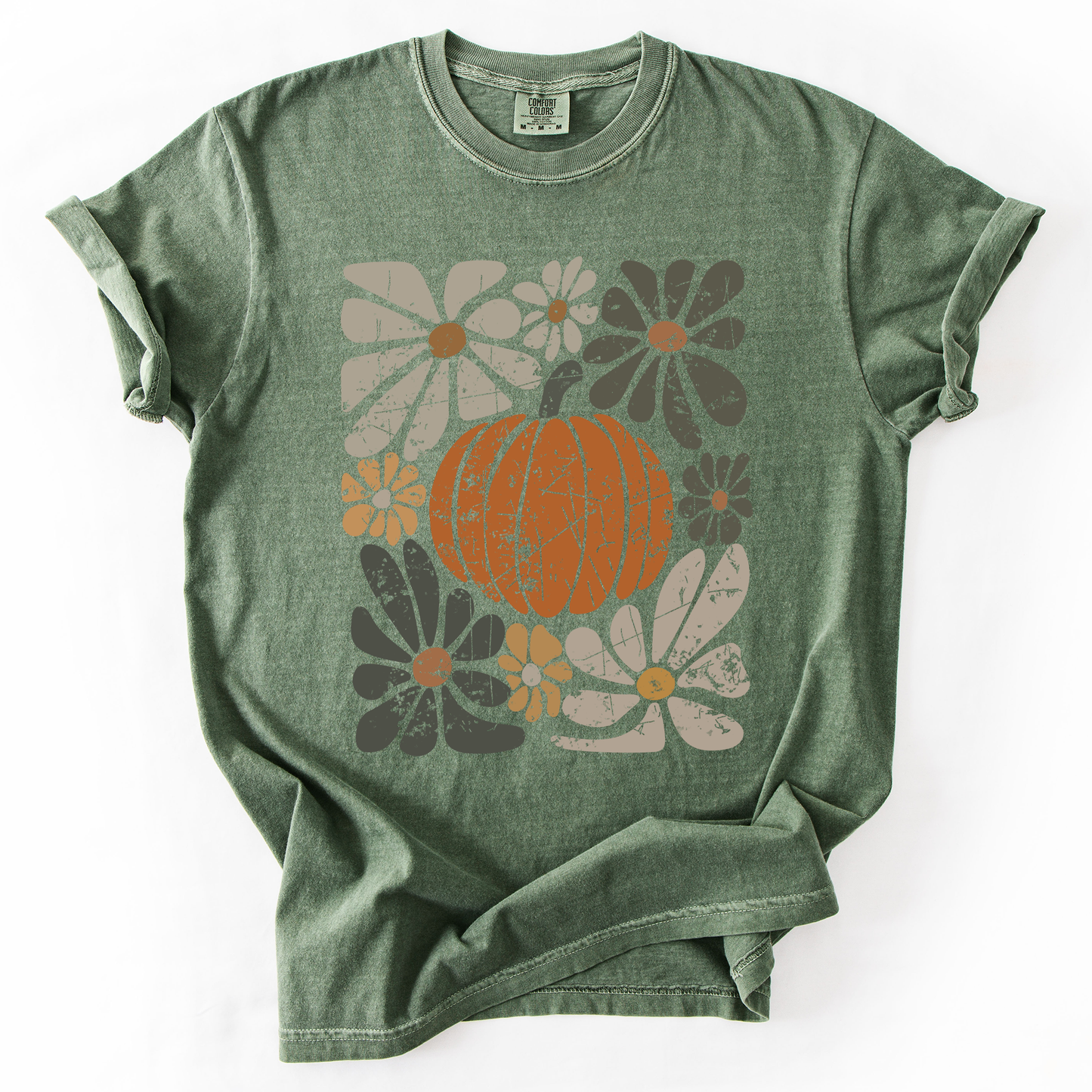 Retro Autumn, Pumpkin and Flowers, Fall, Halloween, Comfort Colors T-Shirt