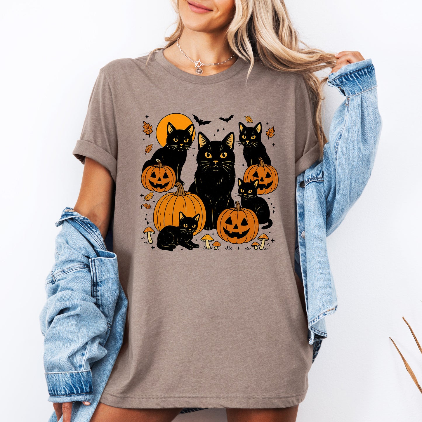 Retro Black Cats, Pumpkins, Halloween, Spooky, Tshirt