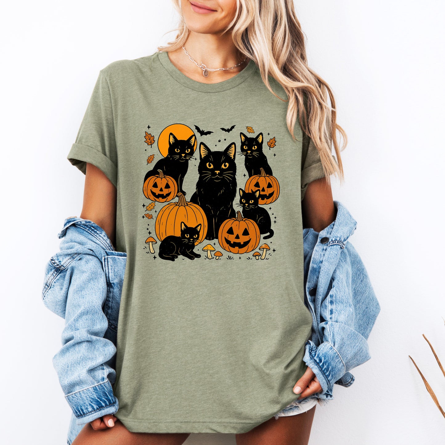 Retro Black Cats, Pumpkins, Halloween, Spooky, Tshirt