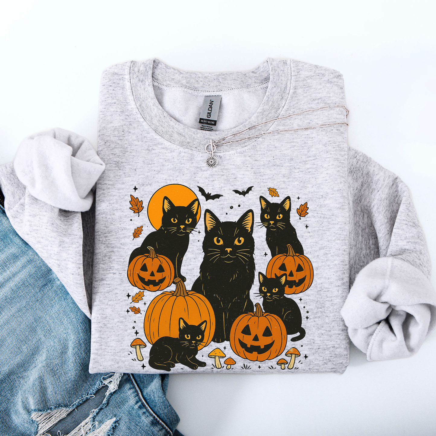 Retro Black Cats, Pumpkins, Halloween, Spooky Sweatshirt