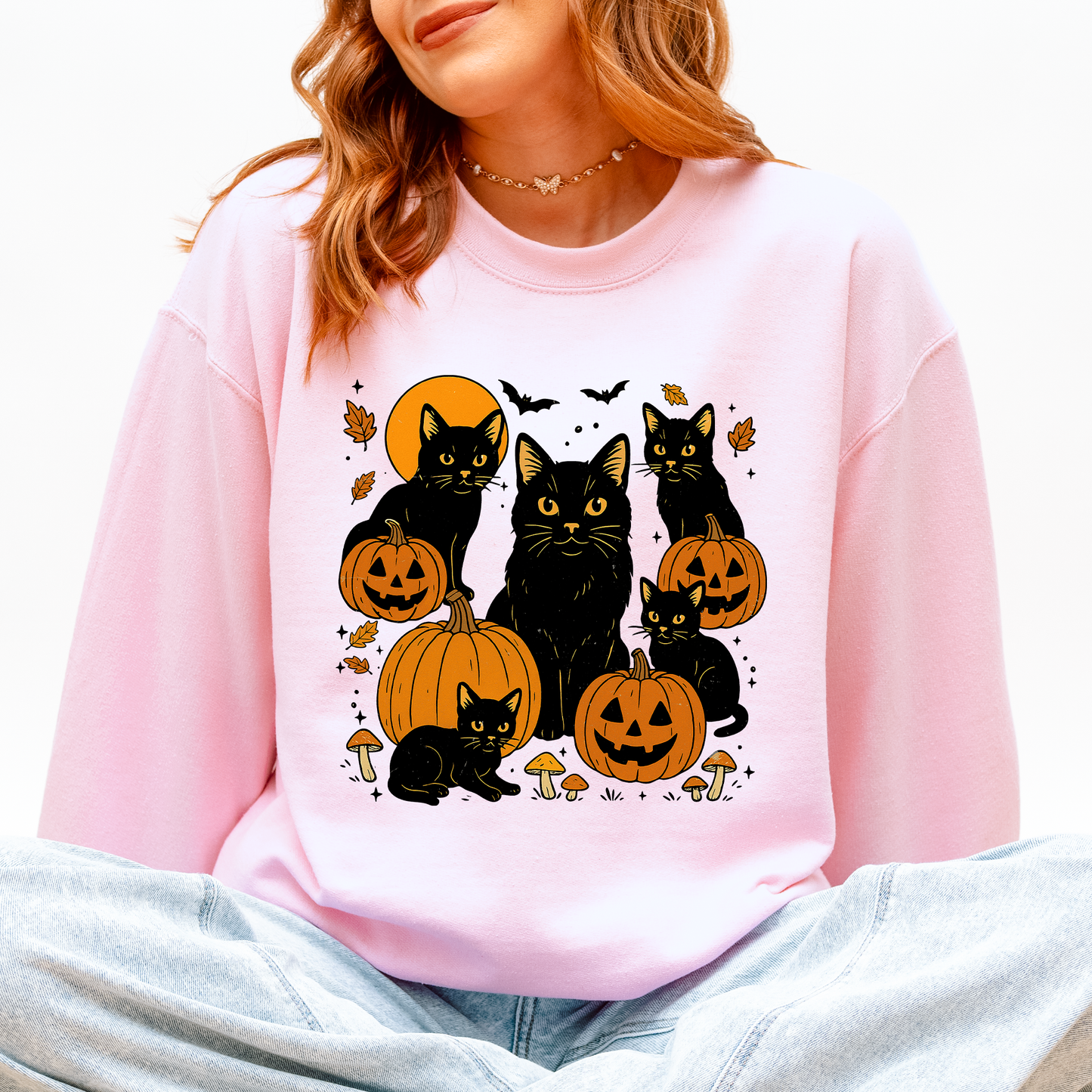 Retro Black Cats, Pumpkins, Halloween, Spooky Sweatshirt