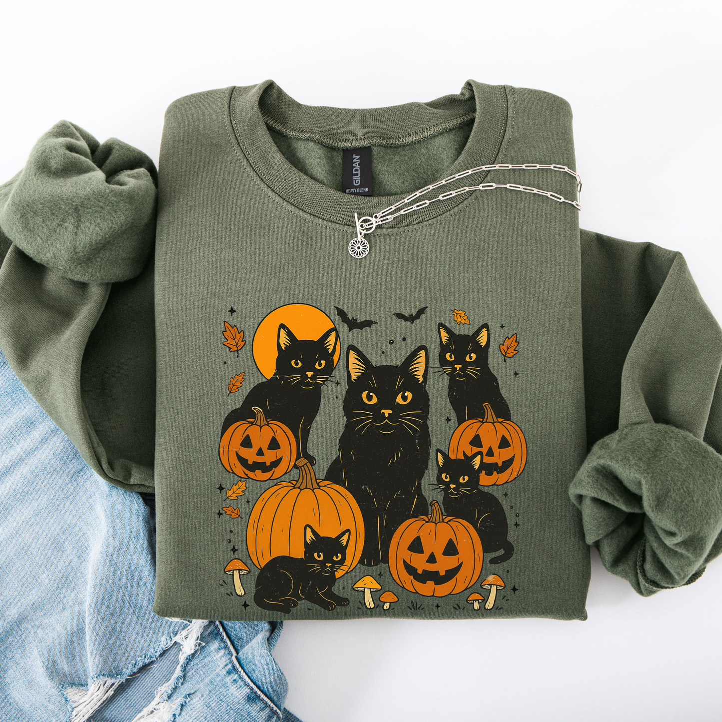 Retro Black Cats, Pumpkins, Halloween, Spooky Sweatshirt