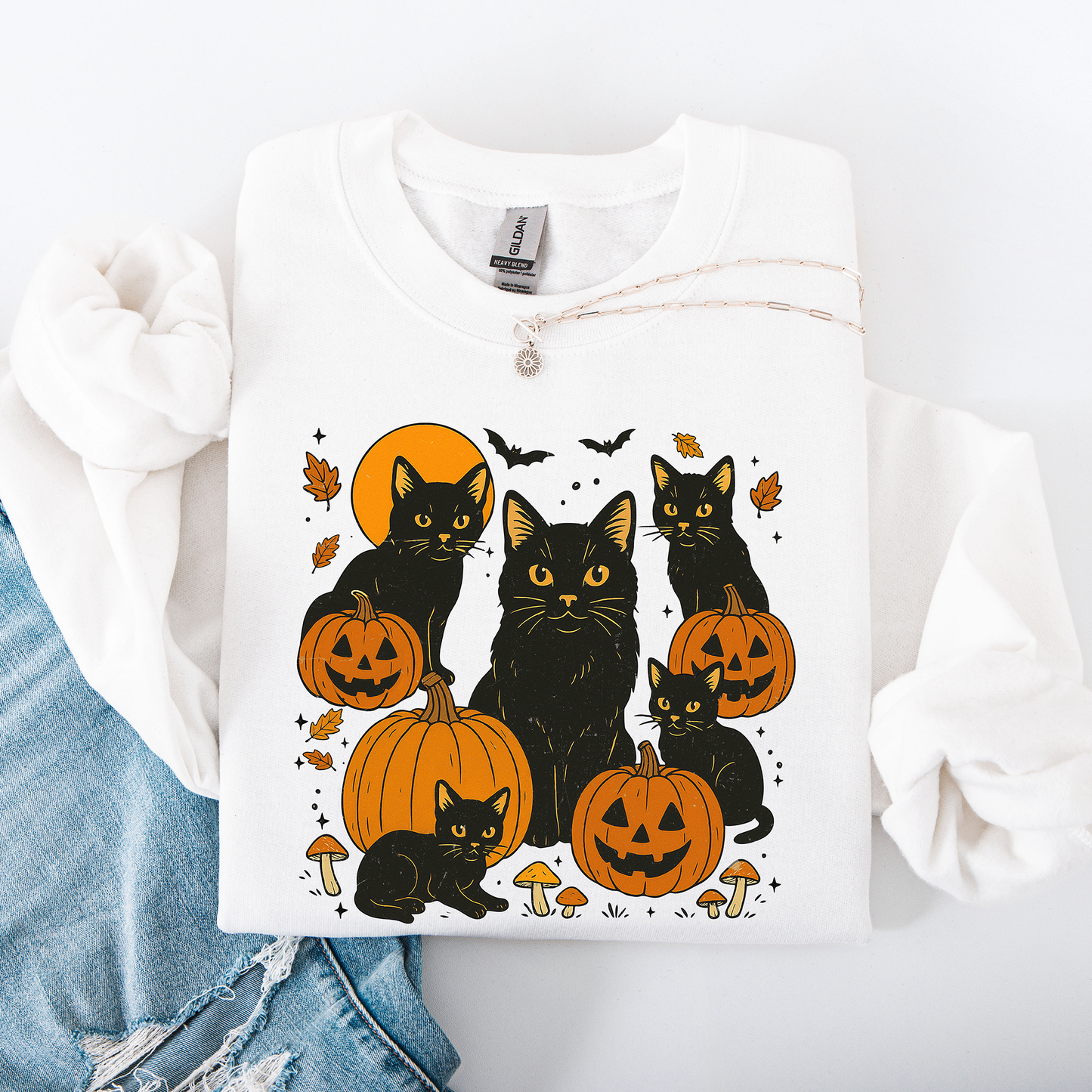 Retro Black Cats, Pumpkins, Halloween, Spooky Sweatshirt