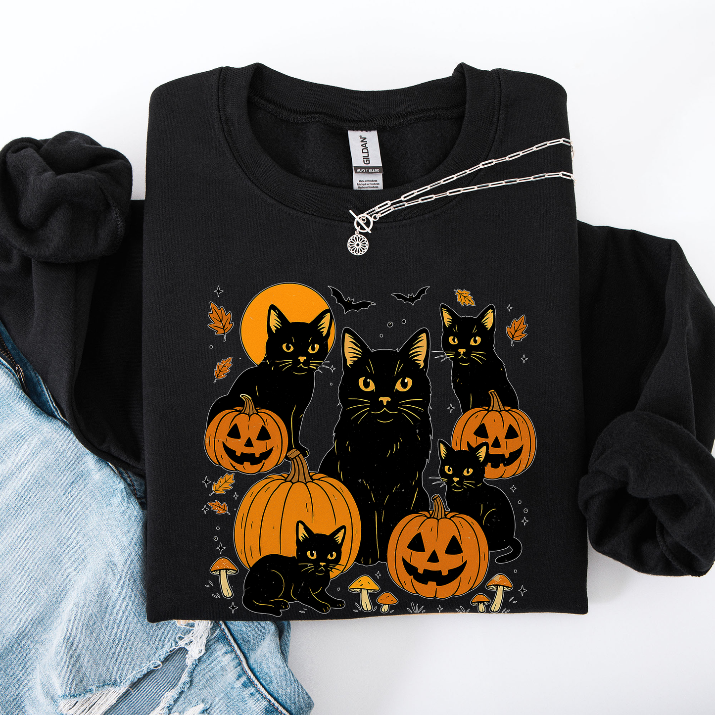 Retro Black Cats, Pumpkins, Halloween, Spooky Sweatshirt