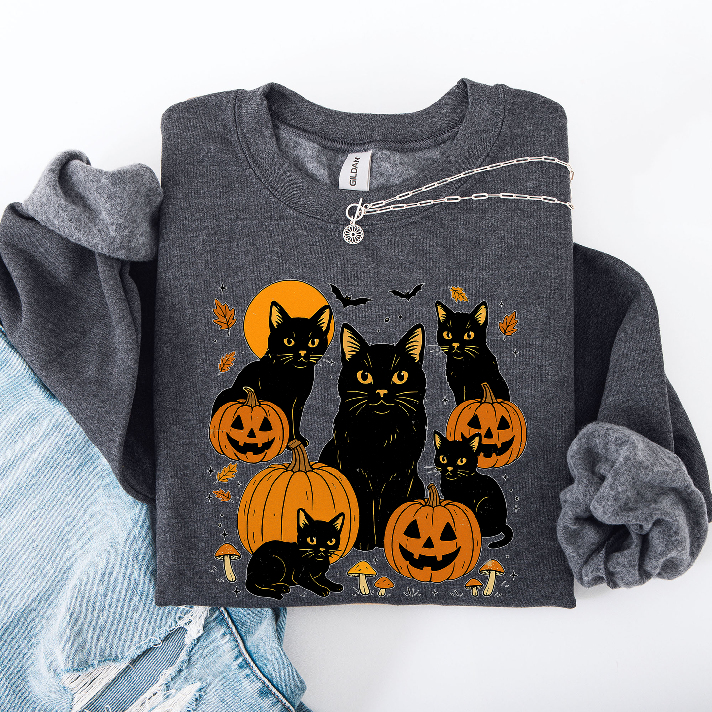 Retro Black Cats, Pumpkins, Halloween, Spooky Sweatshirt