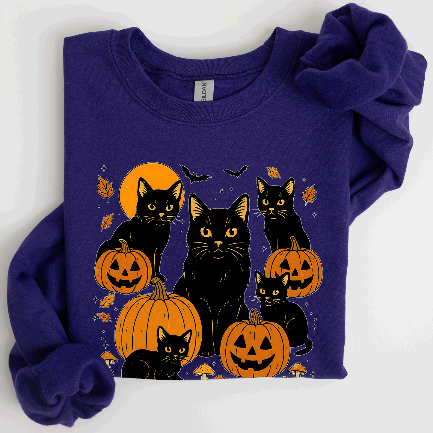 Retro Black Cats, Pumpkins, Halloween, Spooky Sweatshirt
