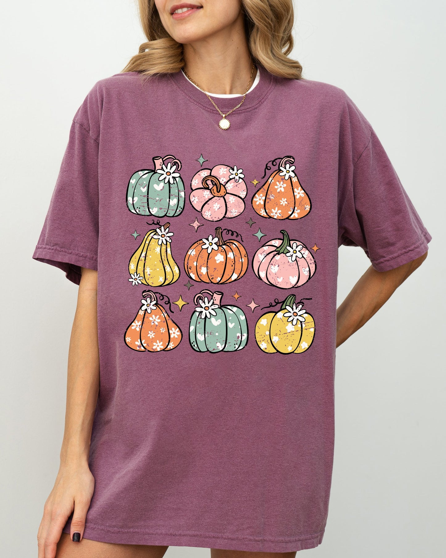 Retro Colorful Floral Pumpkins, Halloween, Jack-o-lantern, Fall, Autumn Shirt Comfort Colors T-Shirt