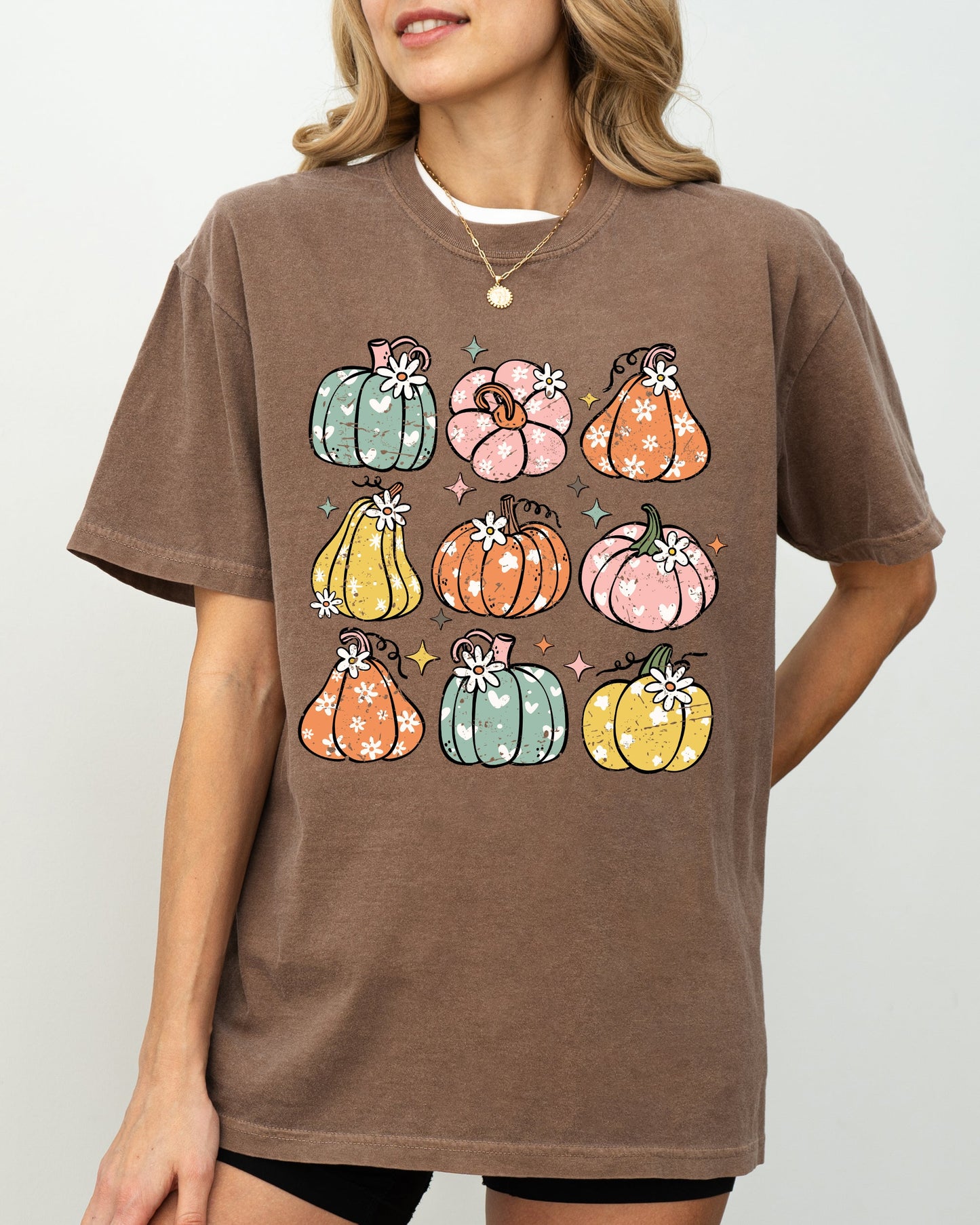 Retro Colorful Floral Pumpkins, Halloween, Jack-o-lantern, Fall, Autumn Shirt Comfort Colors T-Shirt