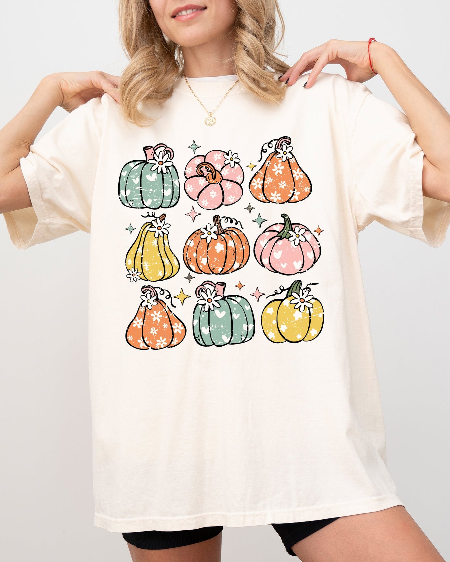 Retro Colorful Floral Pumpkins, Halloween, Jack-o-lantern, Fall, Autumn Shirt Comfort Colors T-Shirt