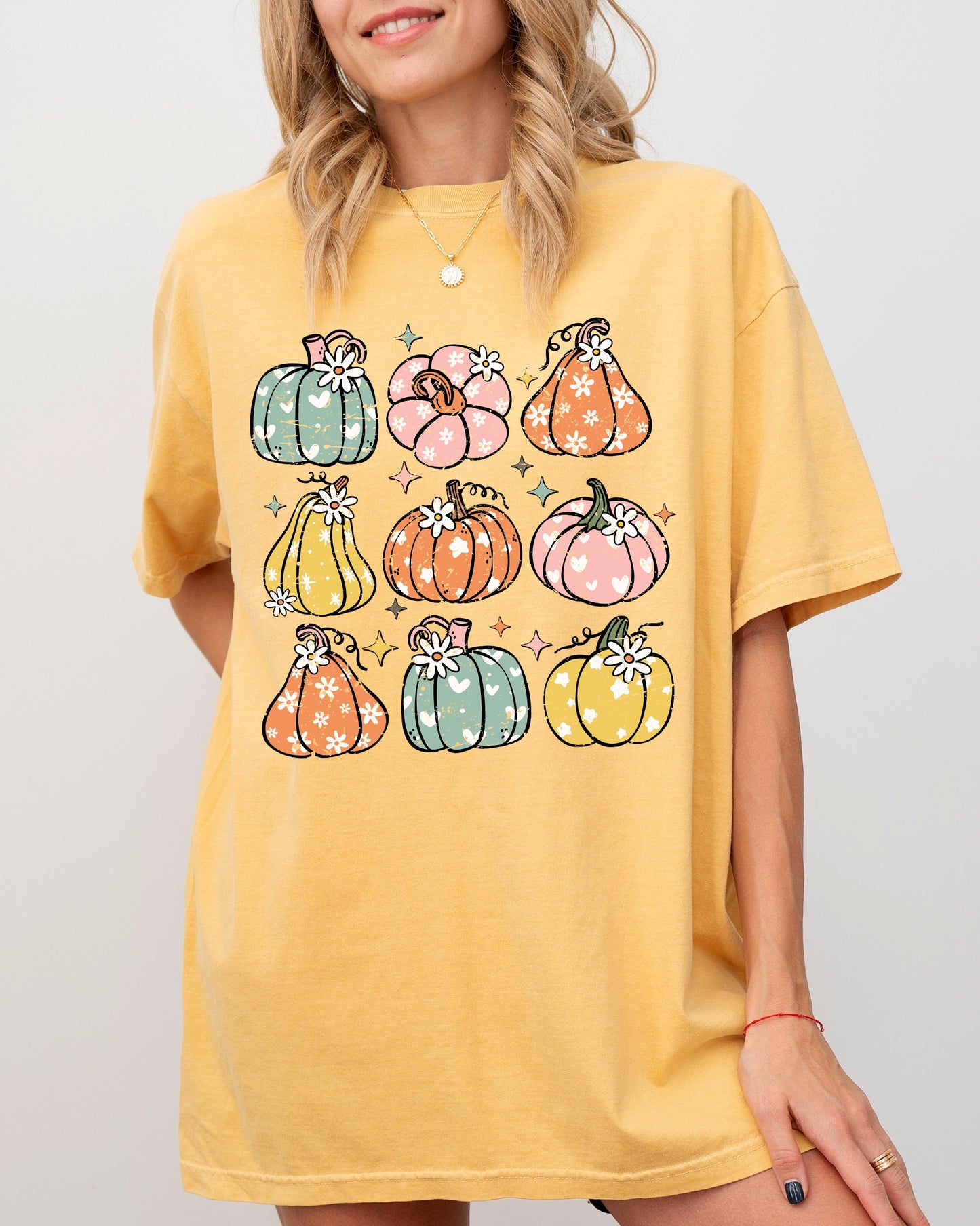 Retro Colorful Floral Pumpkins, Halloween, Jack-o-lantern, Fall, Autumn Shirt Comfort Colors T-Shirt