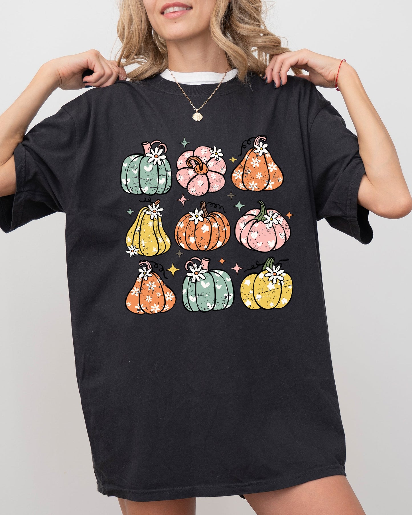 Retro Colorful Floral Pumpkins, Halloween, Jack-o-lantern, Fall, Autumn Shirt Comfort Colors T-Shirt