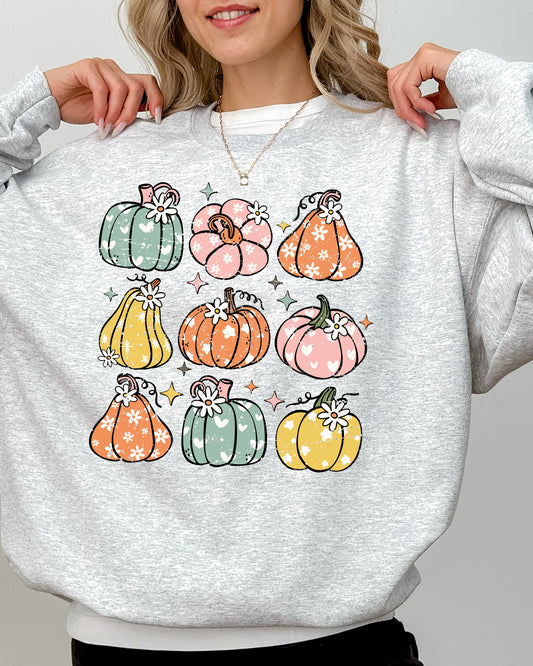 Retro Colorful Floral Pumpkins, Halloween, Jack-o-lantern, Fall, Autumn Sweatshirt