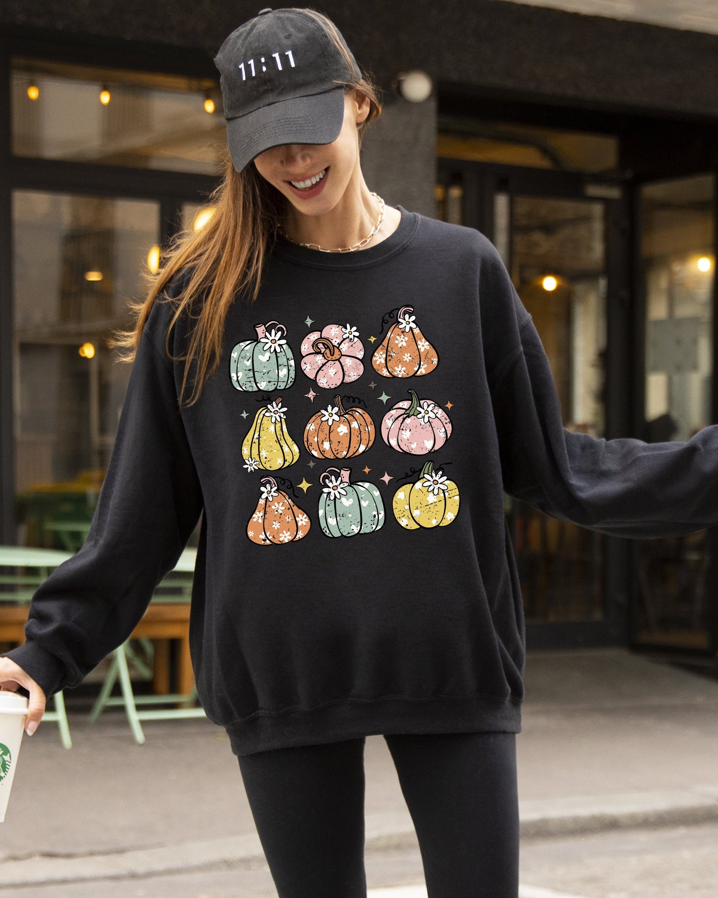 Retro Colorful Floral Pumpkins, Halloween, Jack-o-lantern, Fall, Autumn Sweatshirt