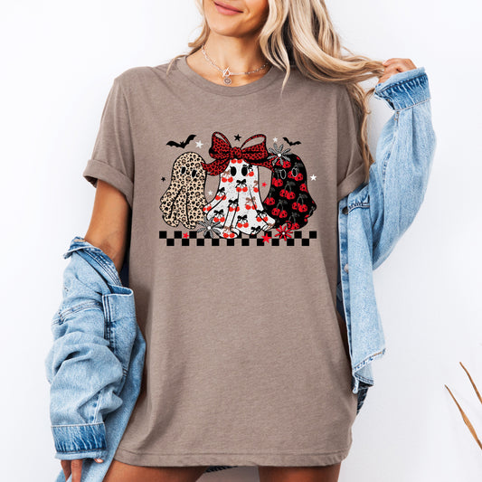 Retro Halloween Ghosts, Checkered, Pattern, Tshirt