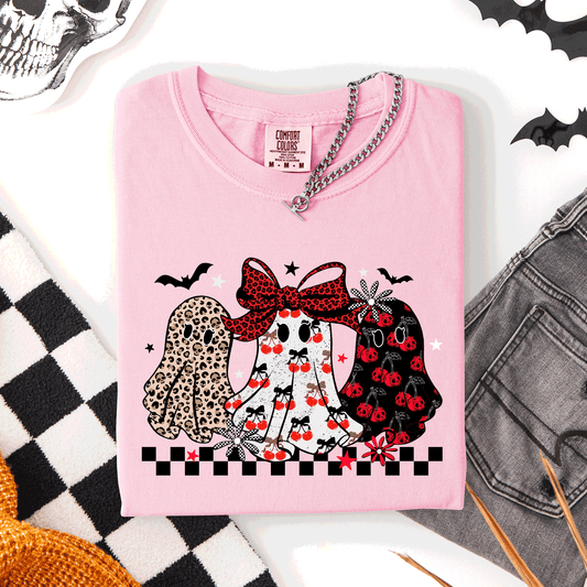 Retro Halloween Ghosts, Checkered, Pattern, Comfort Colors T-Shirt