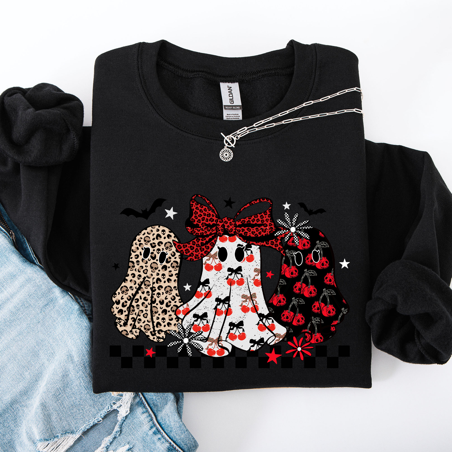 Retro Halloween Ghosts, Checkered, Pattern Sweatshirt