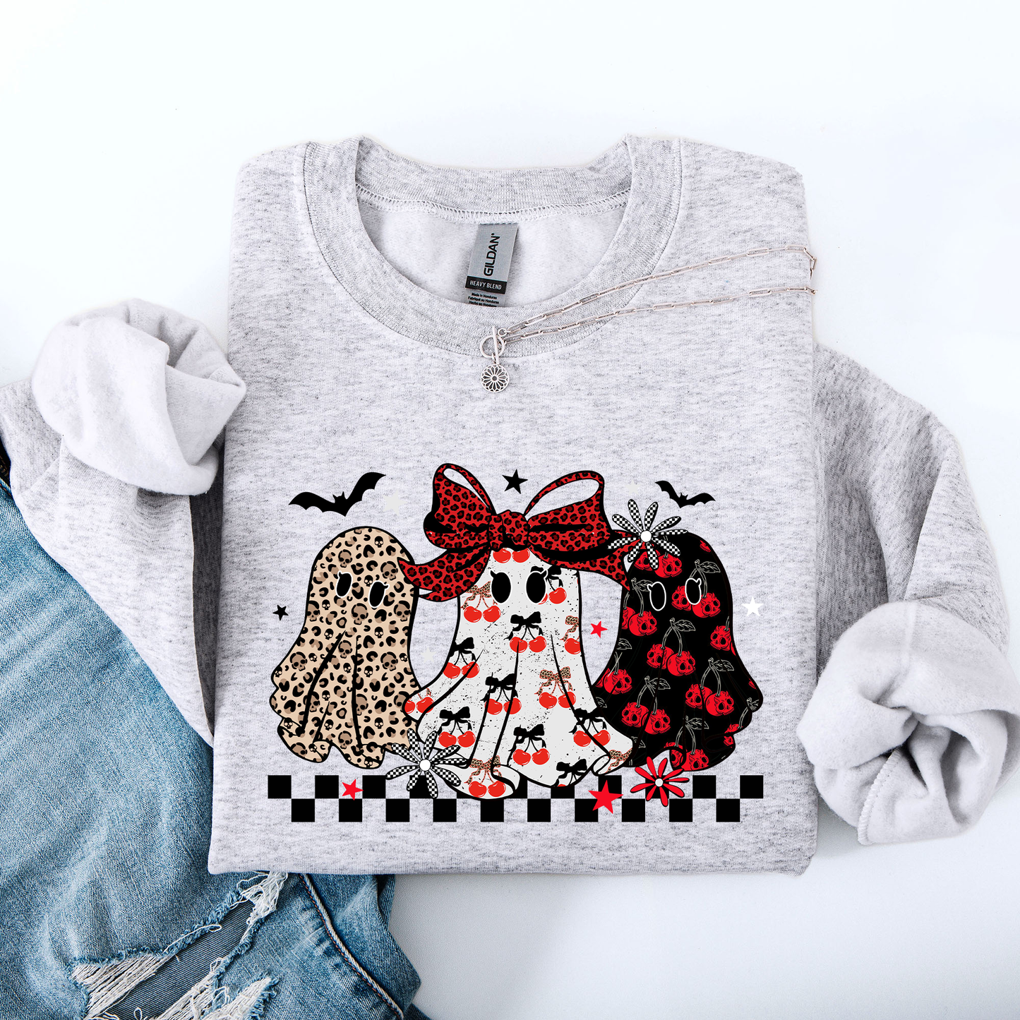 Retro Halloween Ghosts, Checkered, Pattern Sweatshirt