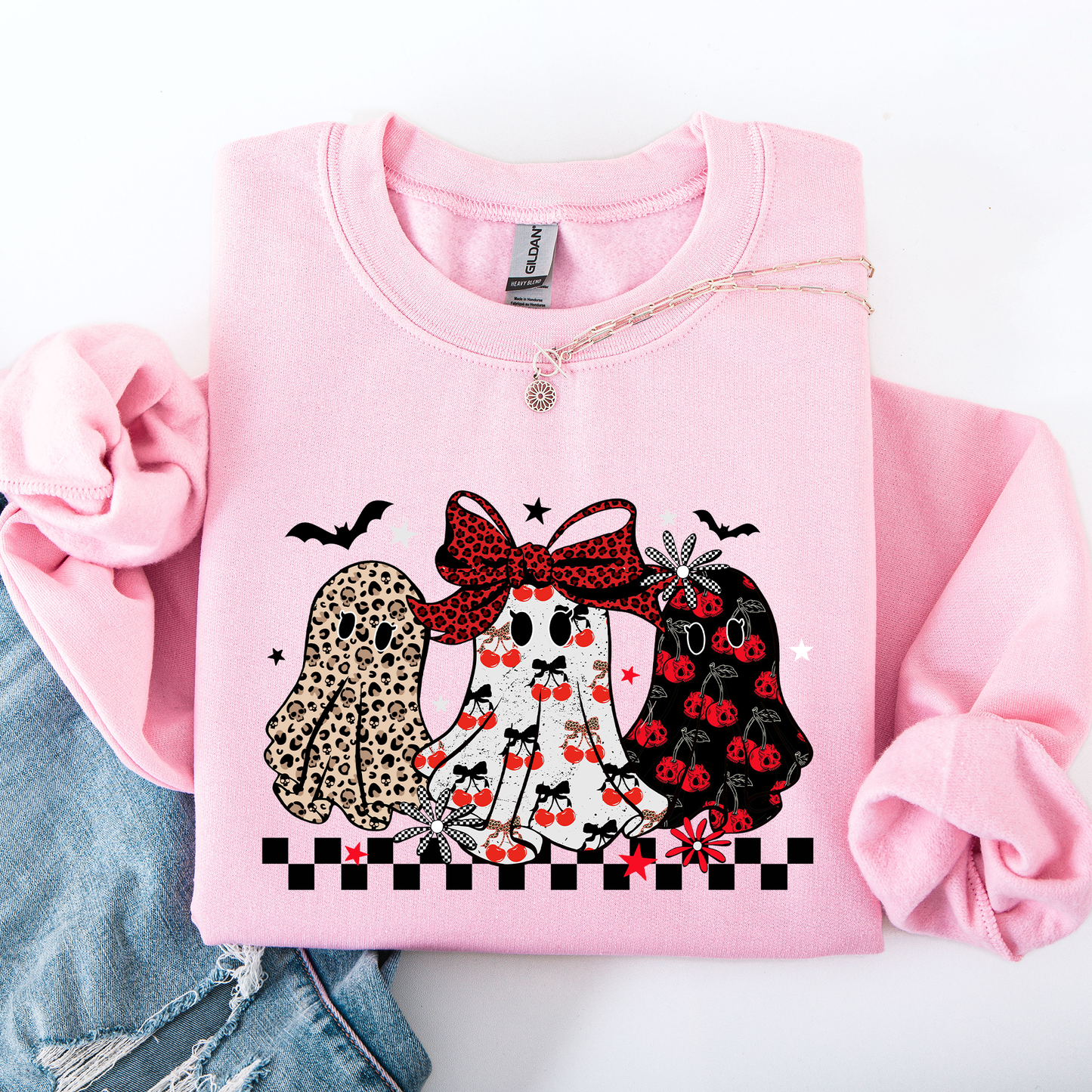 Retro Halloween Ghosts, Checkered, Pattern Sweatshirt