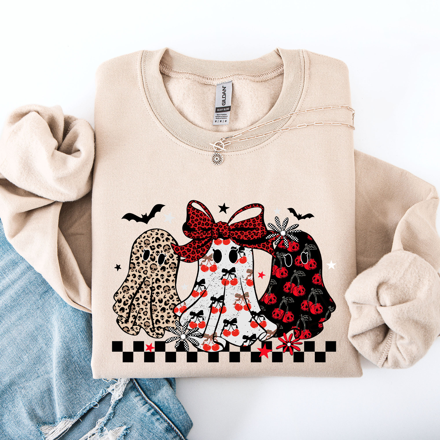 Retro Halloween Ghosts, Checkered, Pattern Sweatshirt