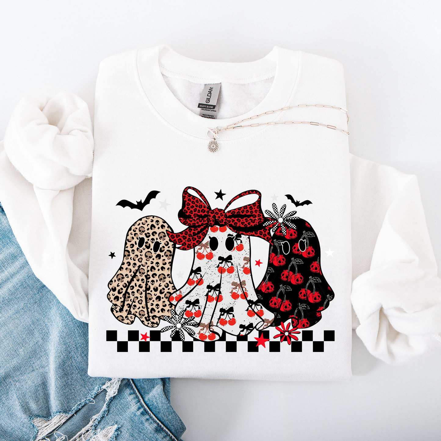 Retro Halloween Ghosts, Checkered, Pattern Sweatshirt