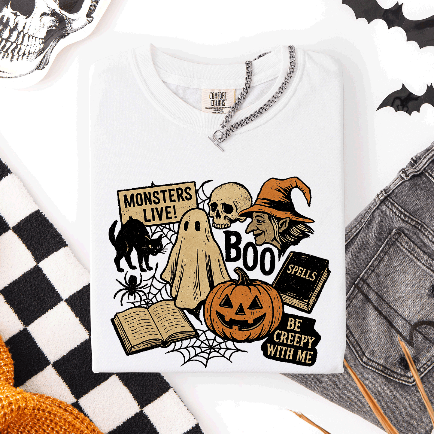 Retro Halloween, Monsters, Witch, Creepy, Comfort Colors T-Shirt