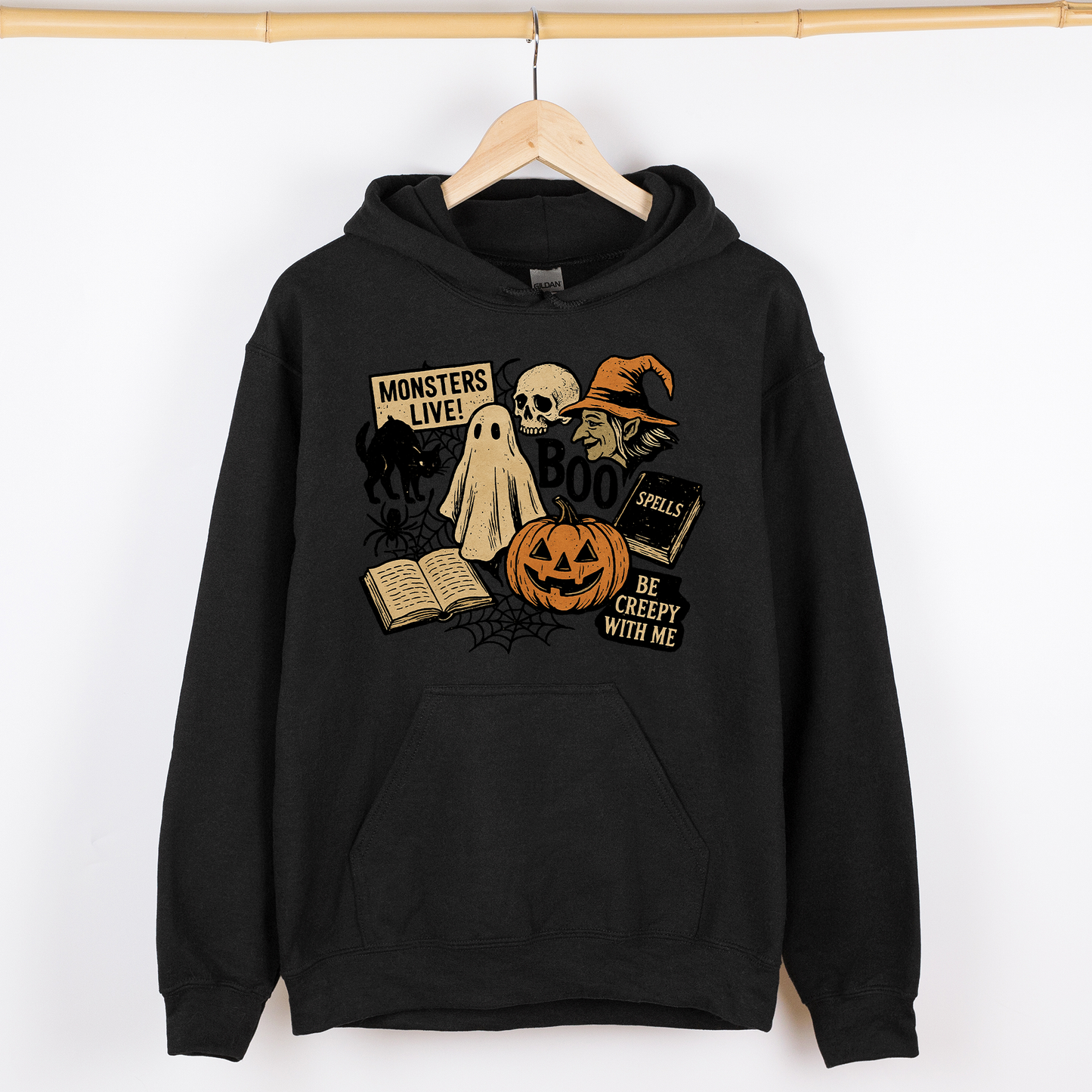 Retro Halloween, Monsters, Witch, Creepy, Graphic Hoodie, Hooded Sweatshirt