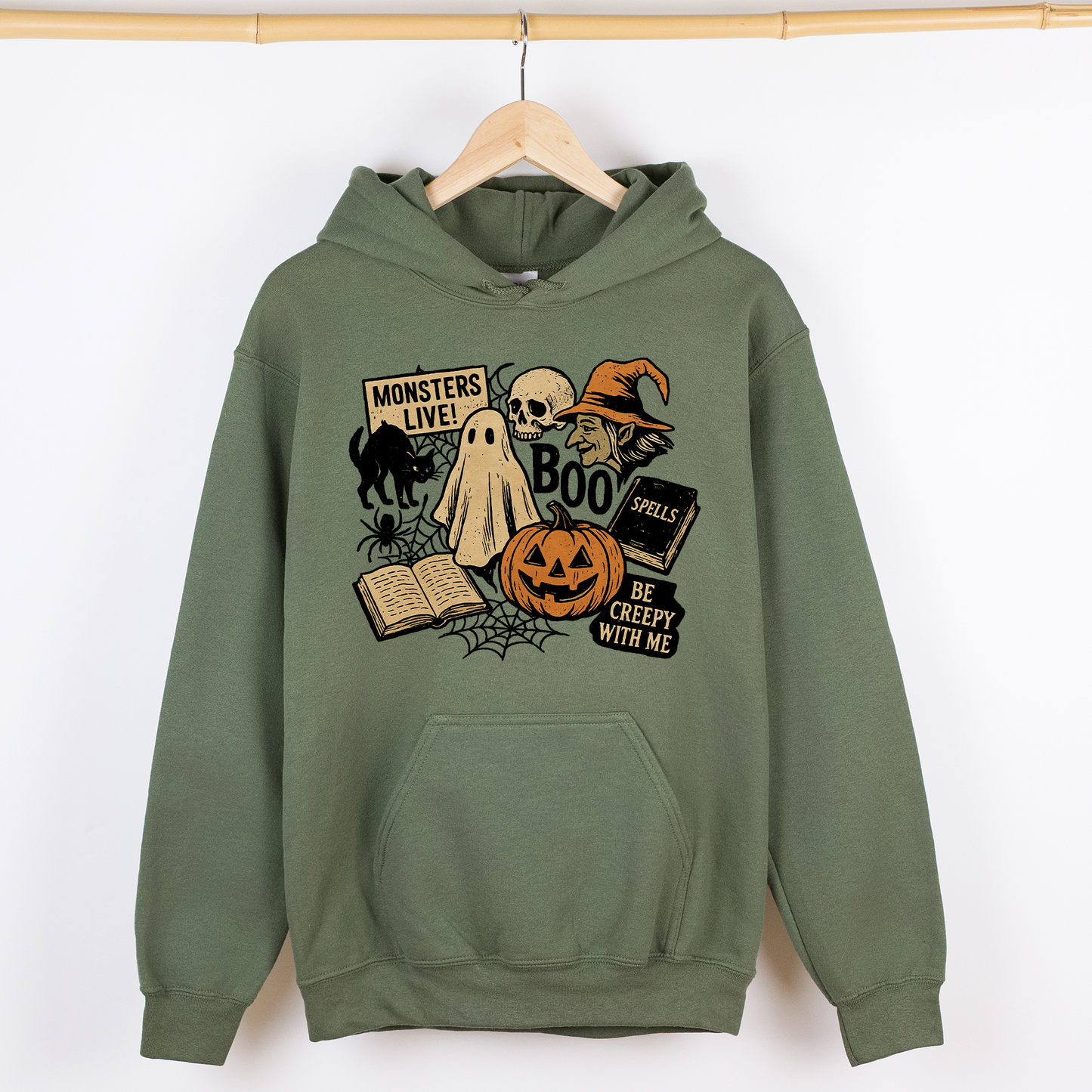 Retro Halloween, Monsters, Witch, Creepy, Graphic Hoodie, Hooded Sweatshirt