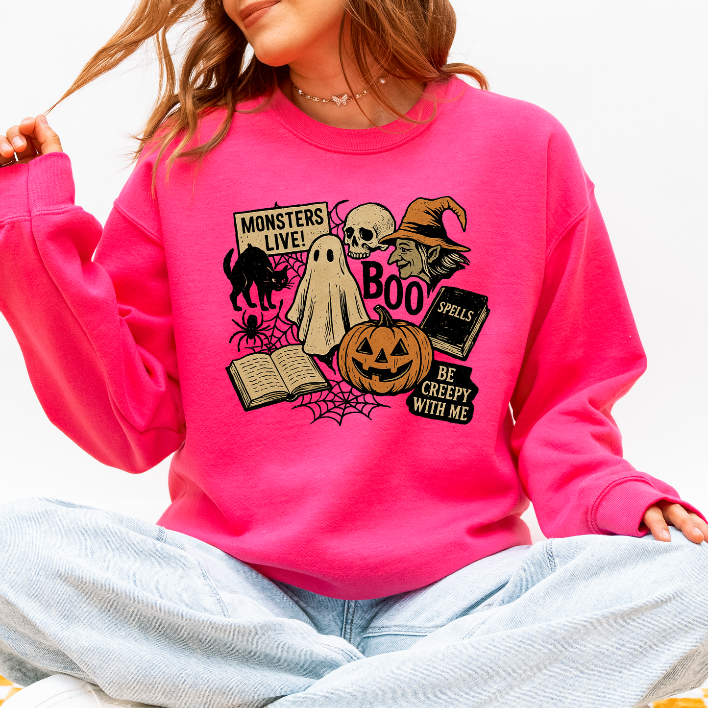 Retro Halloween, Monsters, Witch, Creepy Sweatshirt