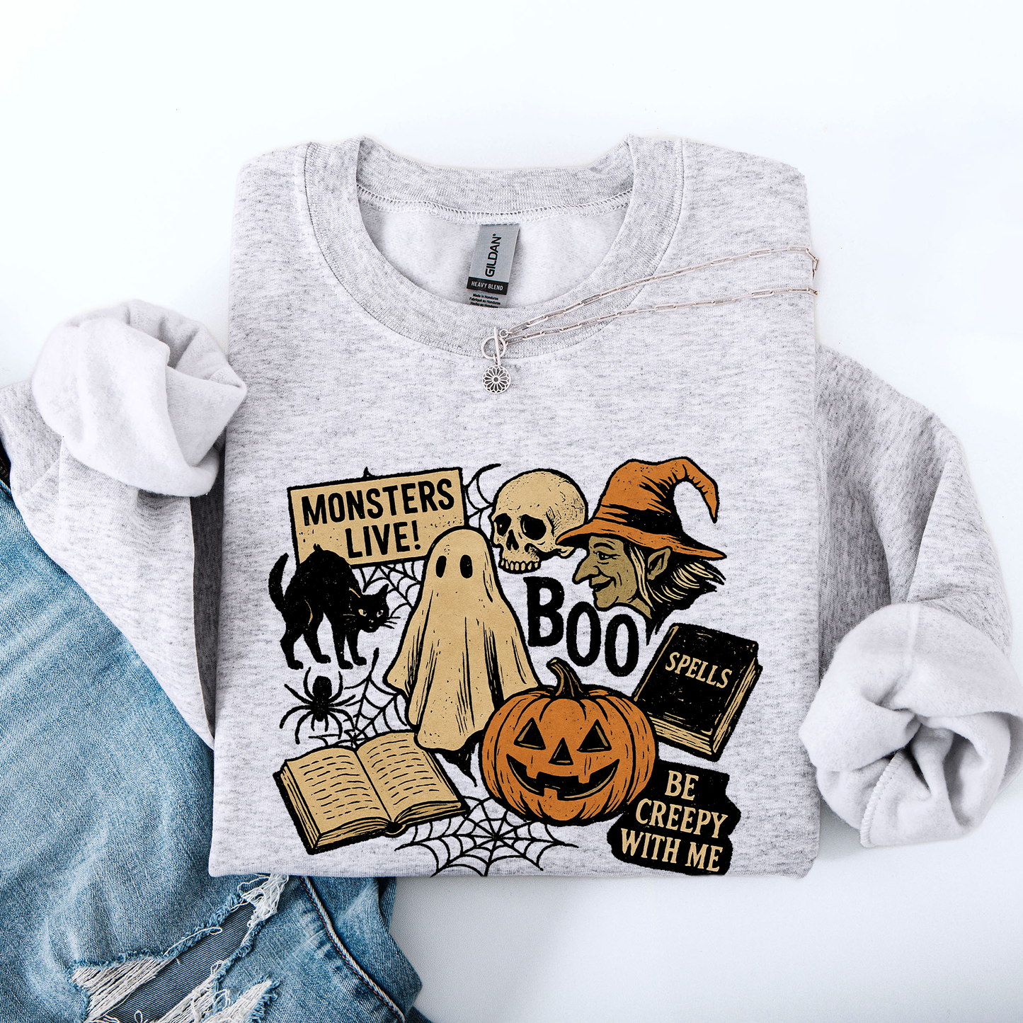 Retro Halloween, Monsters, Witch, Creepy Sweatshirt
