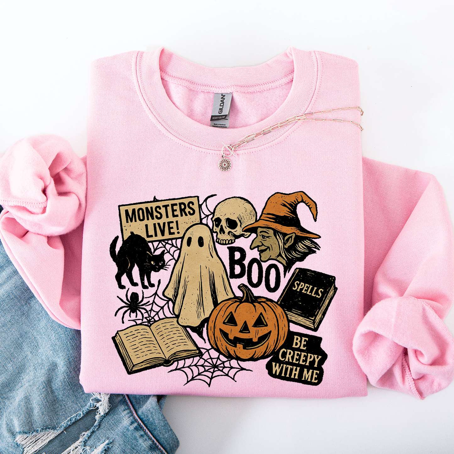 Retro Halloween, Monsters, Witch, Creepy Sweatshirt