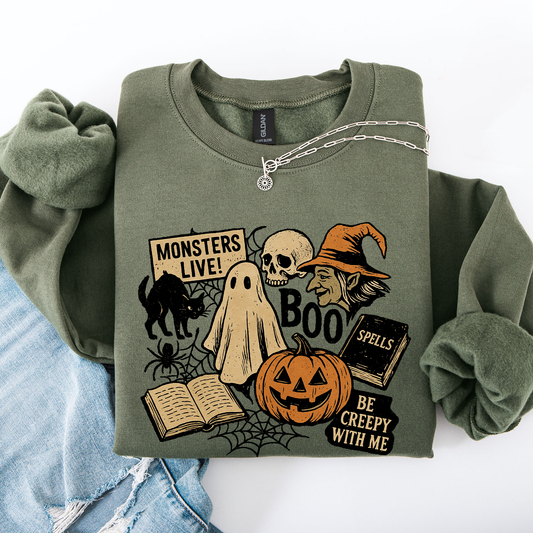 Retro Halloween, Monsters, Witch, Creepy Sweatshirt