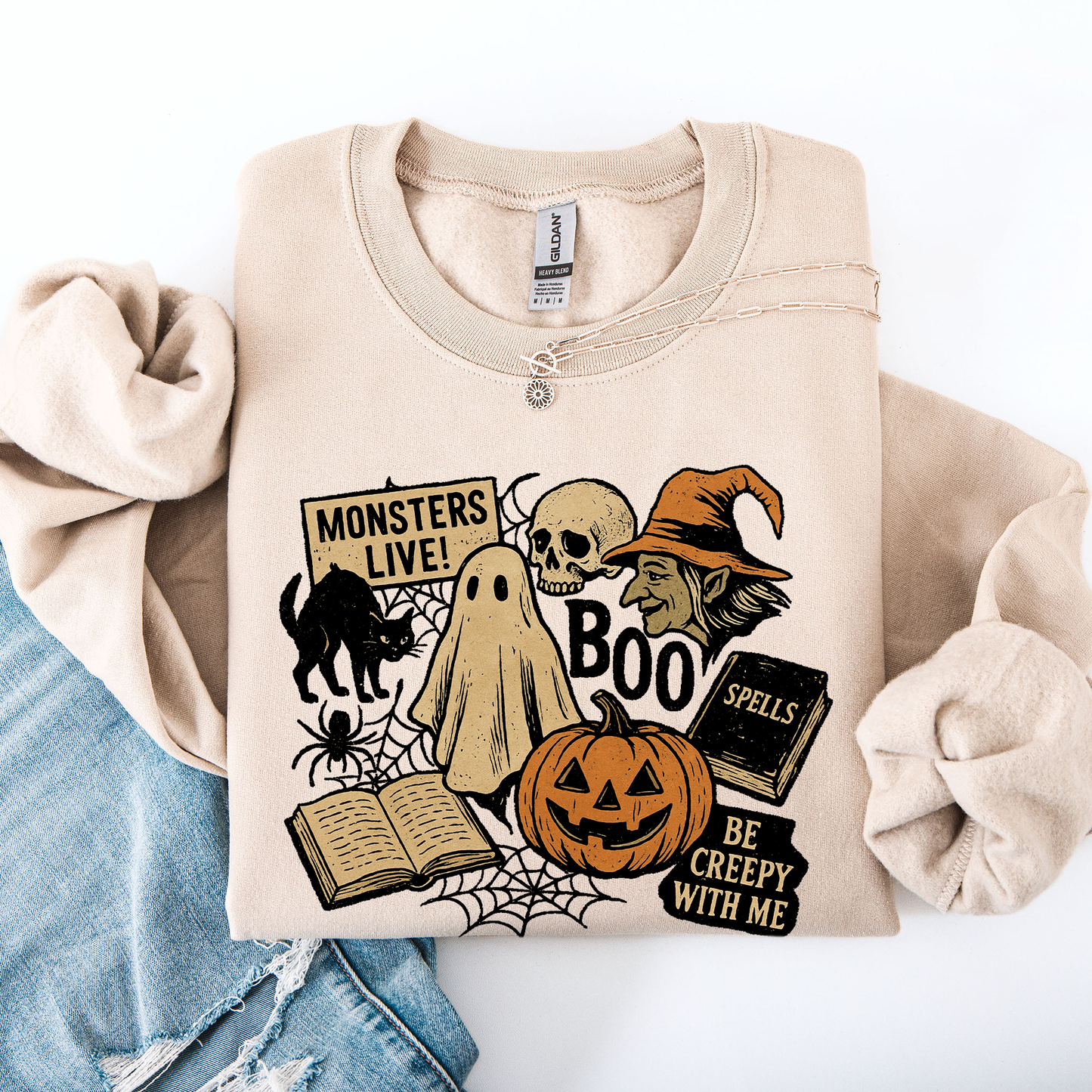Retro Halloween, Monsters, Witch, Creepy Sweatshirt