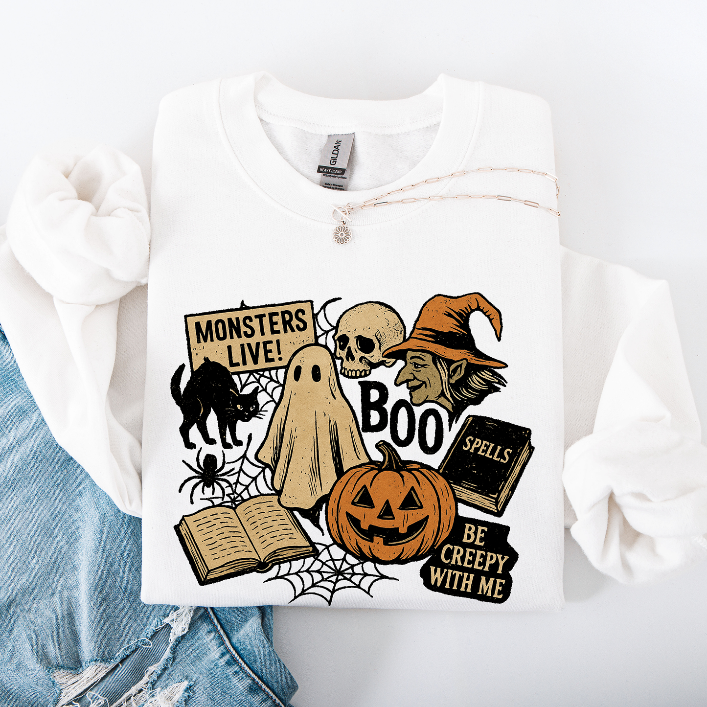Retro Halloween, Monsters, Witch, Creepy Sweatshirt