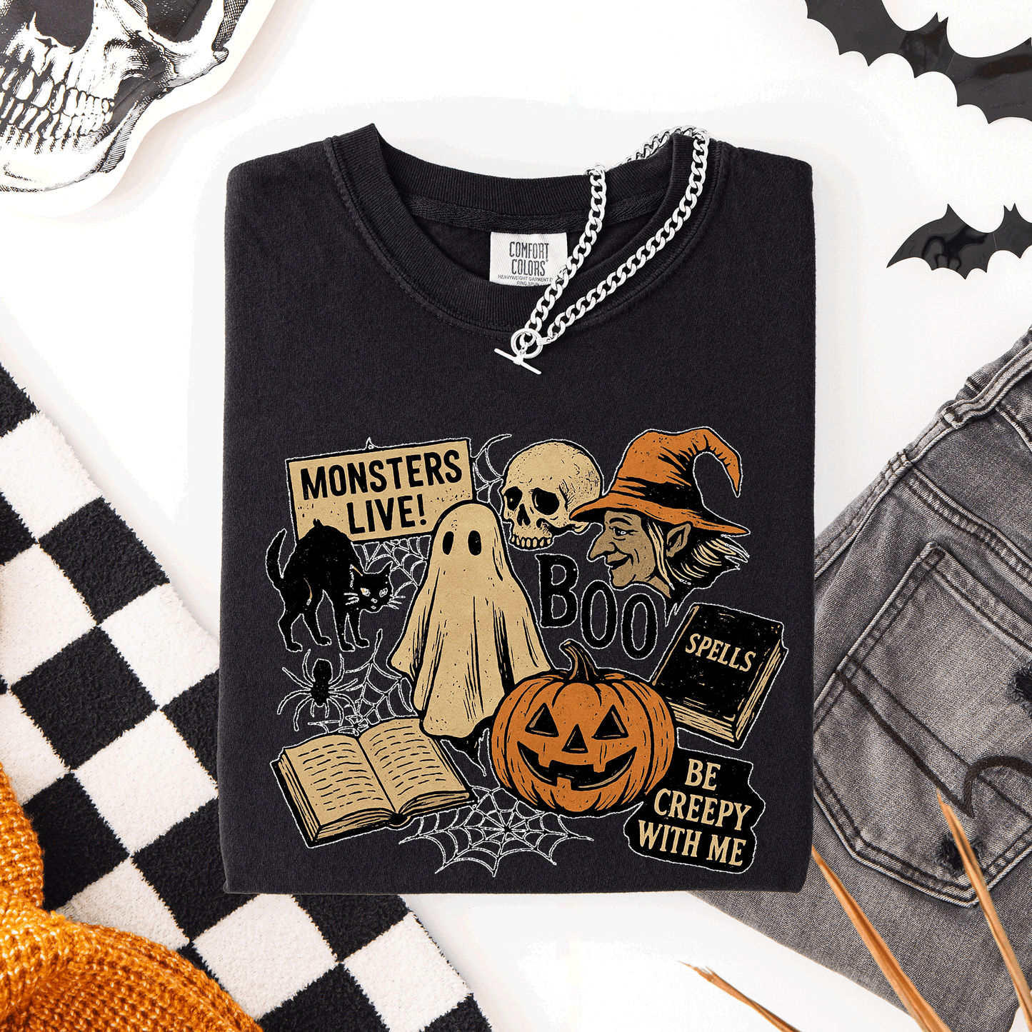 Retro Halloween, Monsters, Witch, Creepy, Comfort Colors T-Shirt