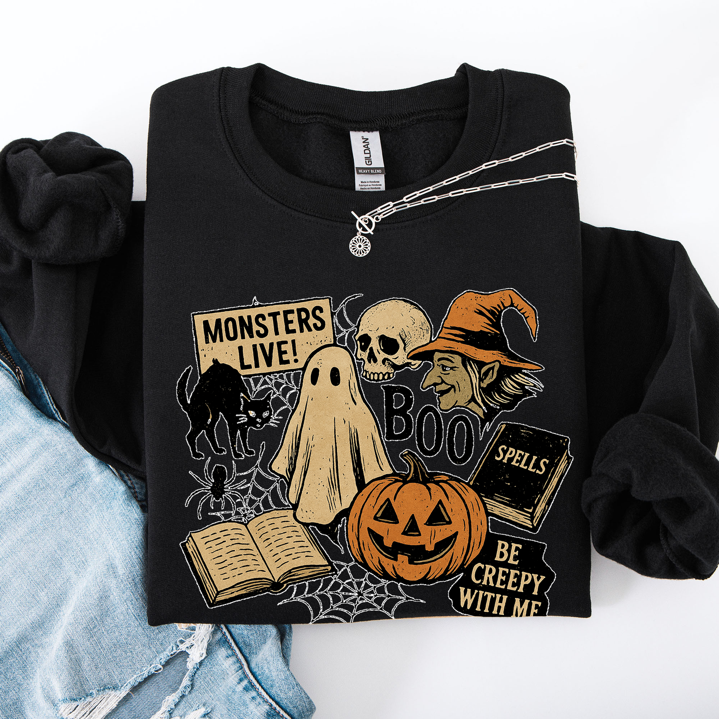 Retro Halloween, Monsters, Witch, Creepy Sweatshirt