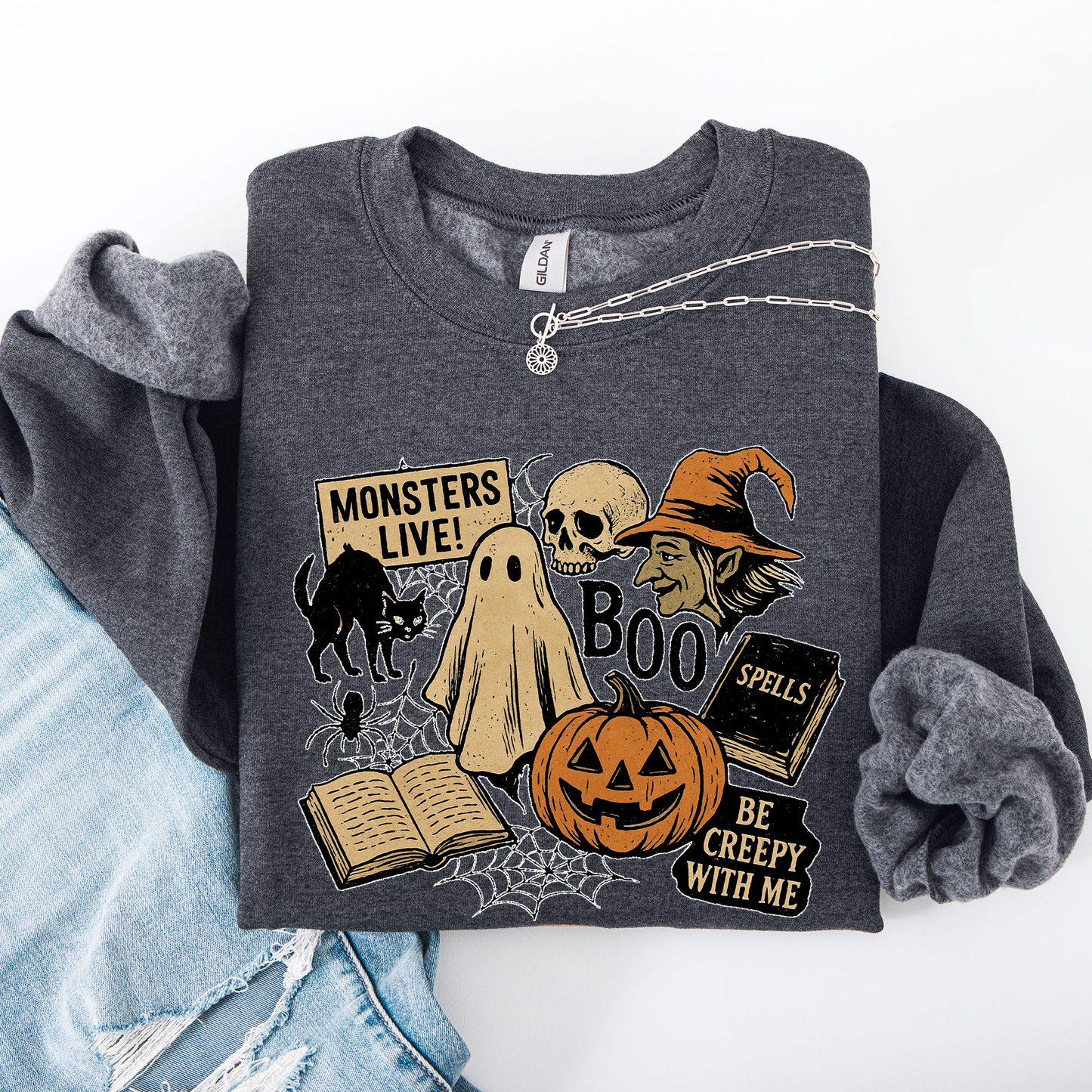 Retro Halloween, Monsters, Witch, Creepy Sweatshirt
