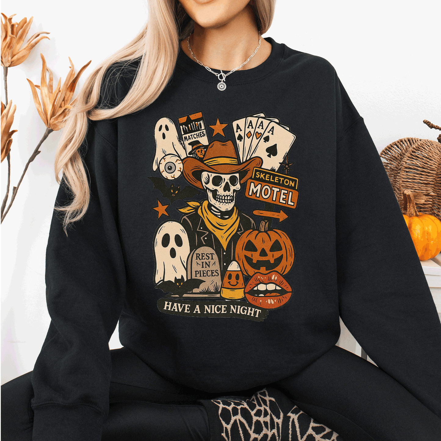Retro Skeleton Motel, Classic, Vintage Halloween Sweatshirt
