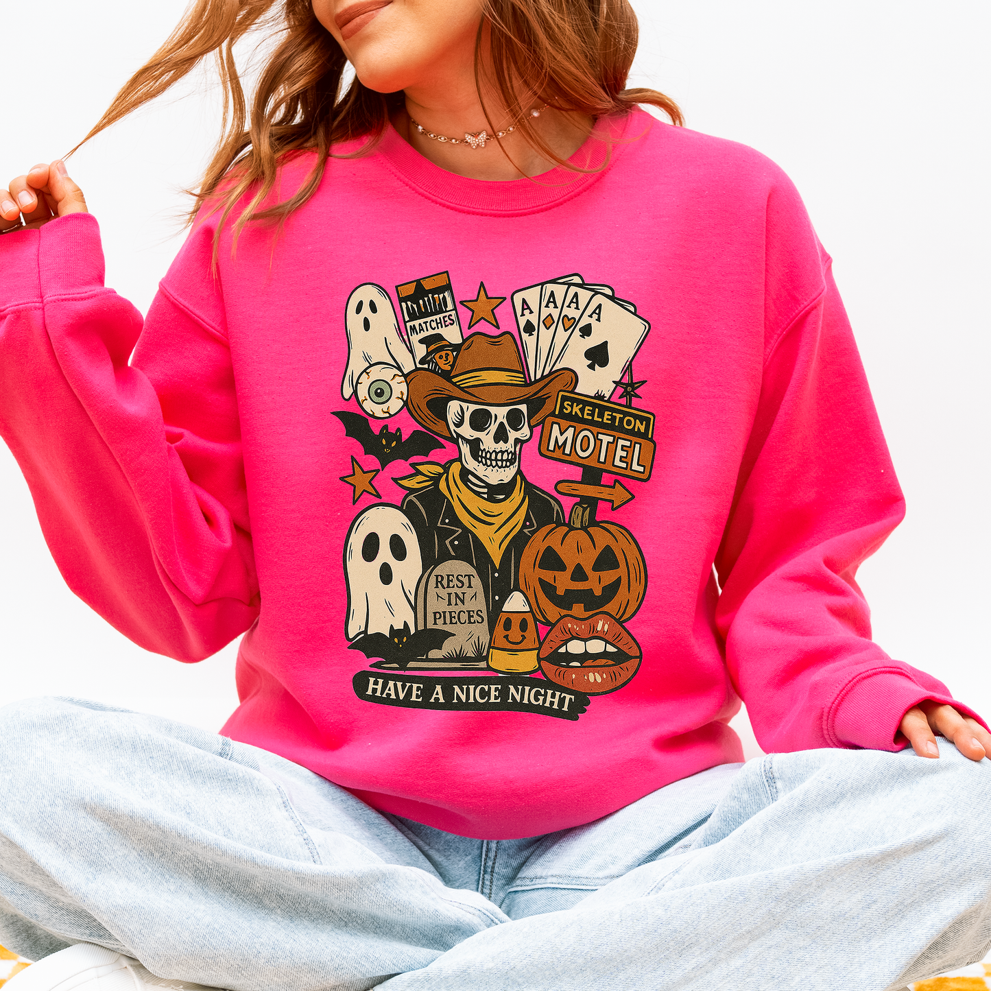 Retro Skeleton Motel, Classic, Vintage Halloween Sweatshirt