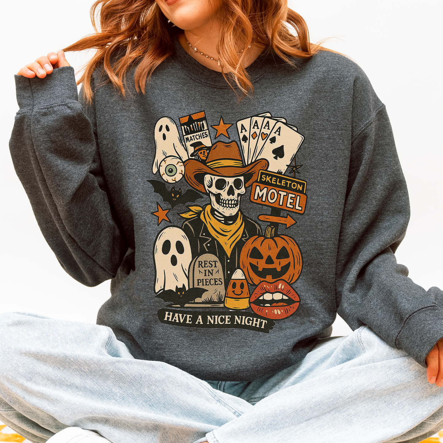 Retro Skeleton Motel, Classic, Vintage Halloween Sweatshirt