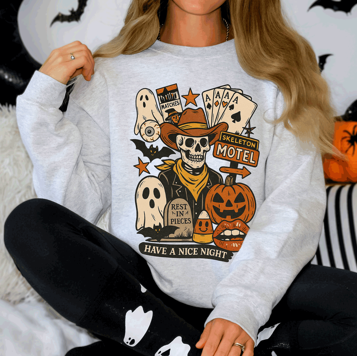 Retro Skeleton Motel, Classic, Vintage Halloween Sweatshirt