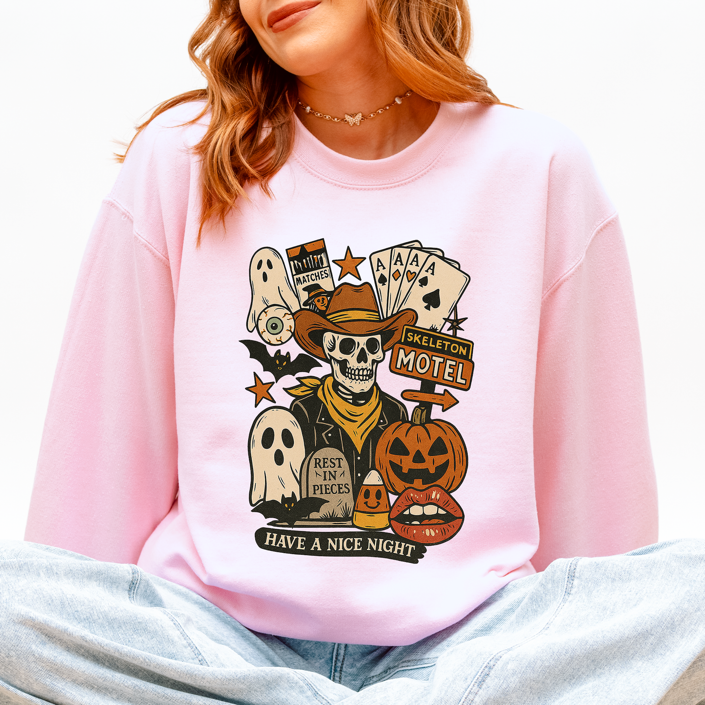 Retro Skeleton Motel, Classic, Vintage Halloween Sweatshirt