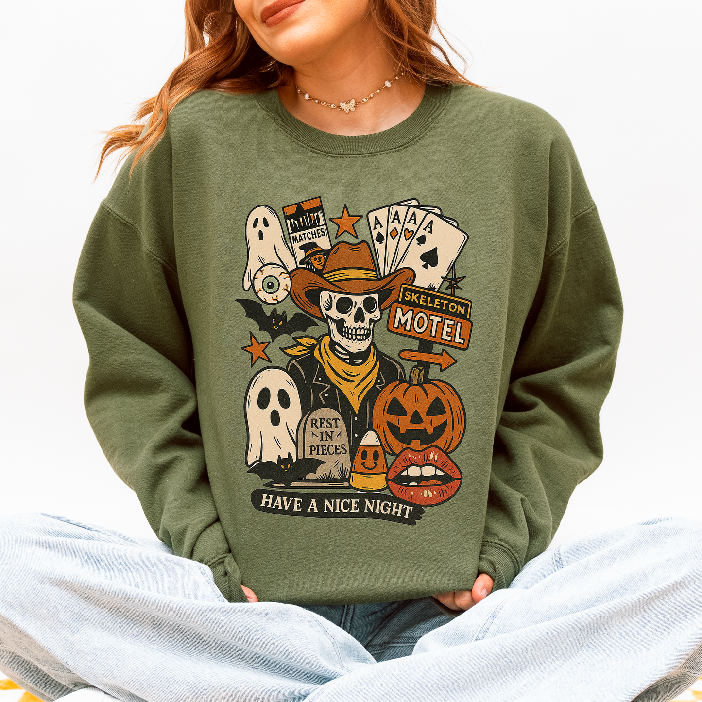 Retro Skeleton Motel, Classic, Vintage Halloween Sweatshirt