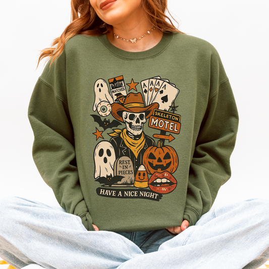 Retro Skeleton Motel, Classic, Vintage Halloween Sweatshirt