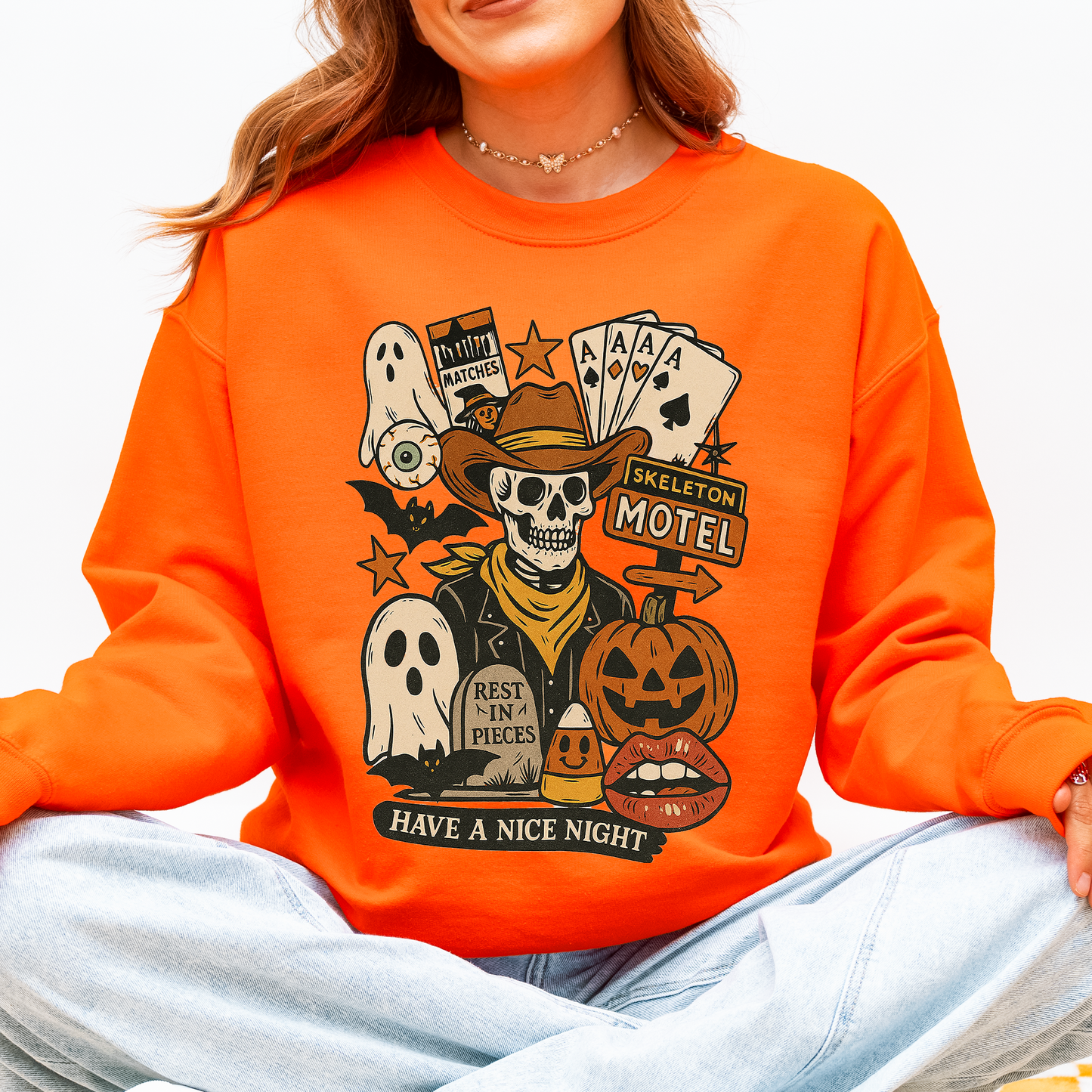 Retro Skeleton Motel, Classic, Vintage Halloween Sweatshirt