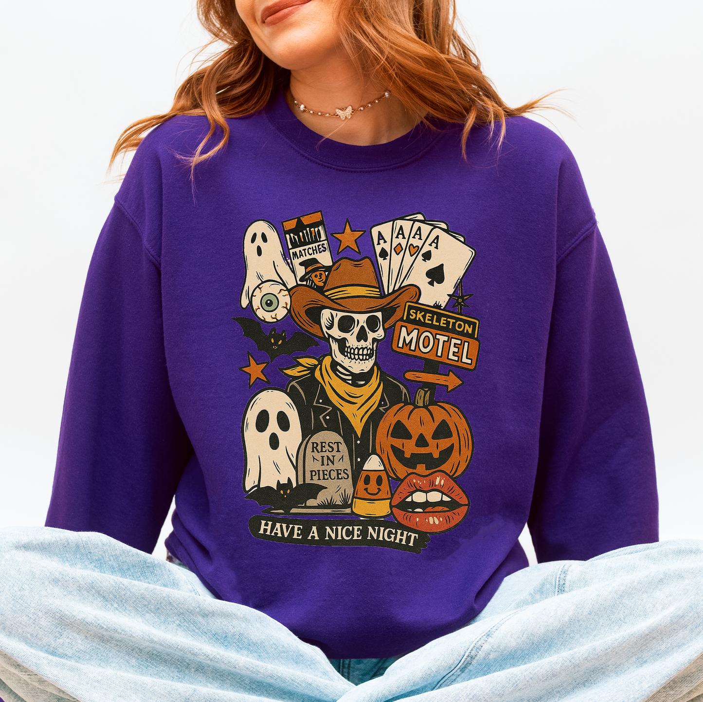 Retro Skeleton Motel, Classic, Vintage Halloween Sweatshirt