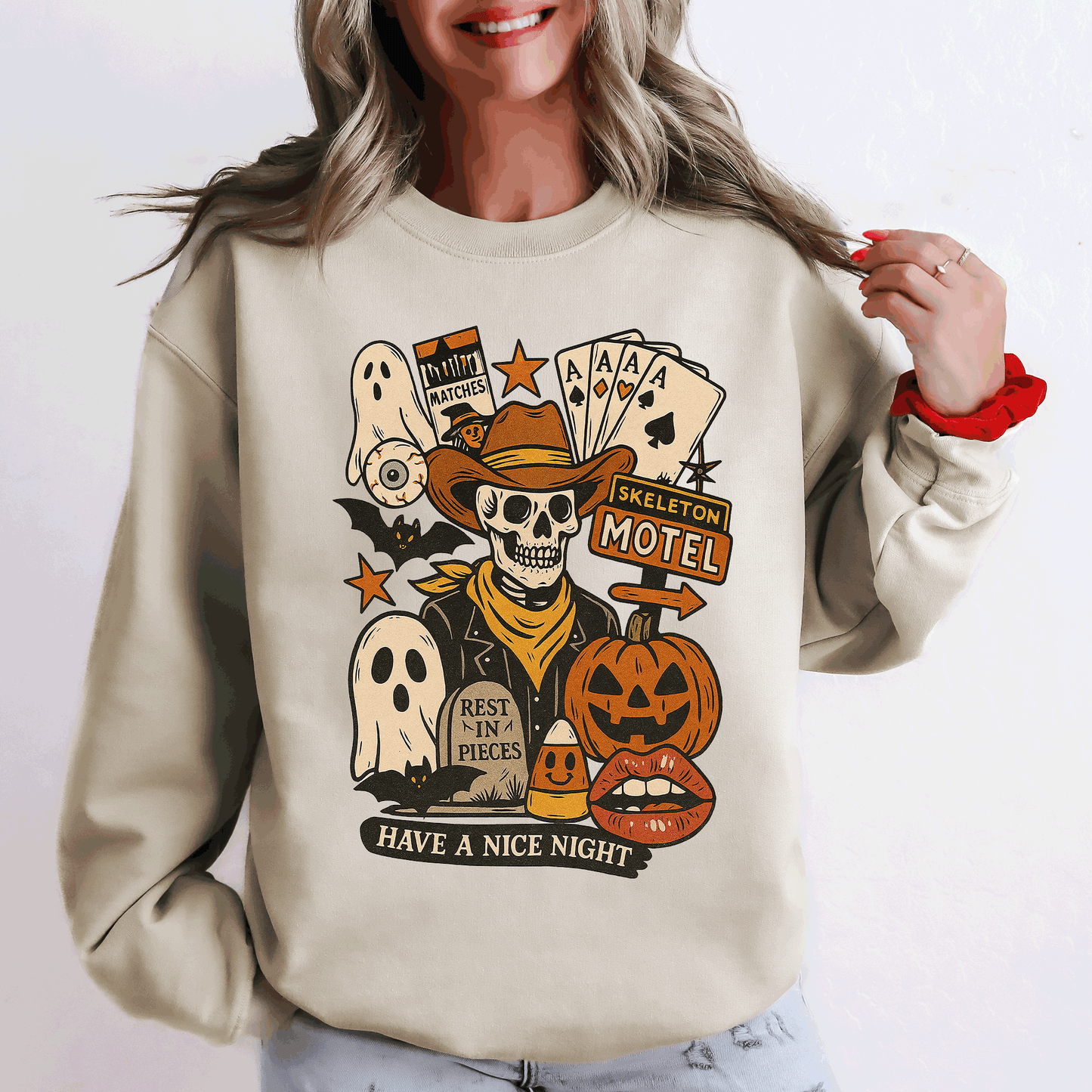 Retro Skeleton Motel, Classic, Vintage Halloween Sweatshirt