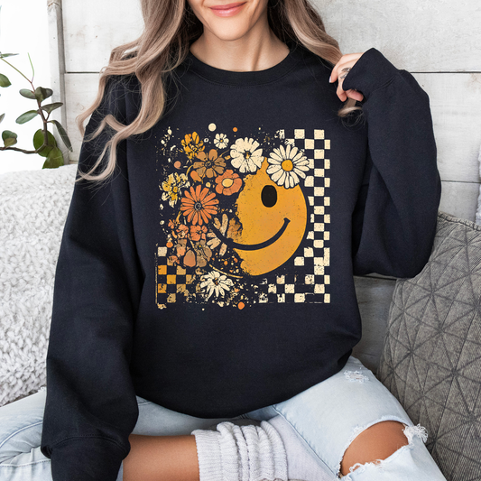 Retro Smiley, Halloween, Autumn, Fall, Flowers Sweatshirt