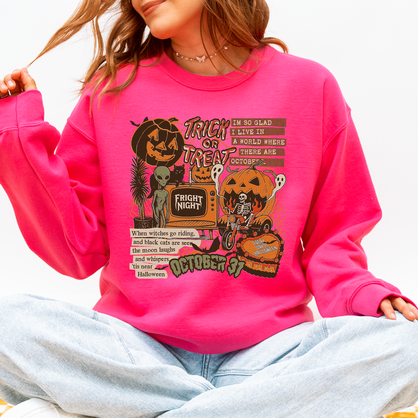 Retro Trick Or Treat, Creep, Halloween, Spooky, Vintage Sweatshirt